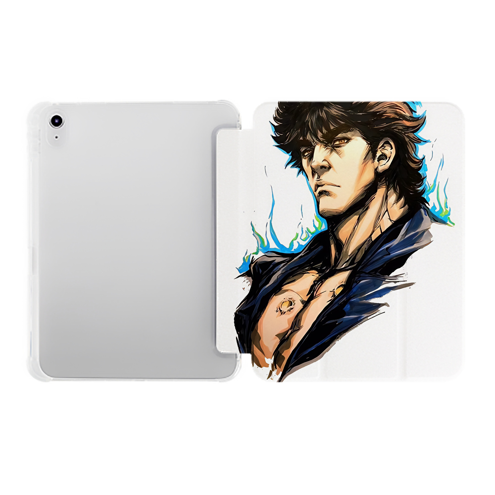 （画像用） 北斗の拳 Fist of the North Star IPad ケース ペン収納付き 三つ折りスタンド PUレザー×シリコン 対応機種9.5/10.5/10.9インチ